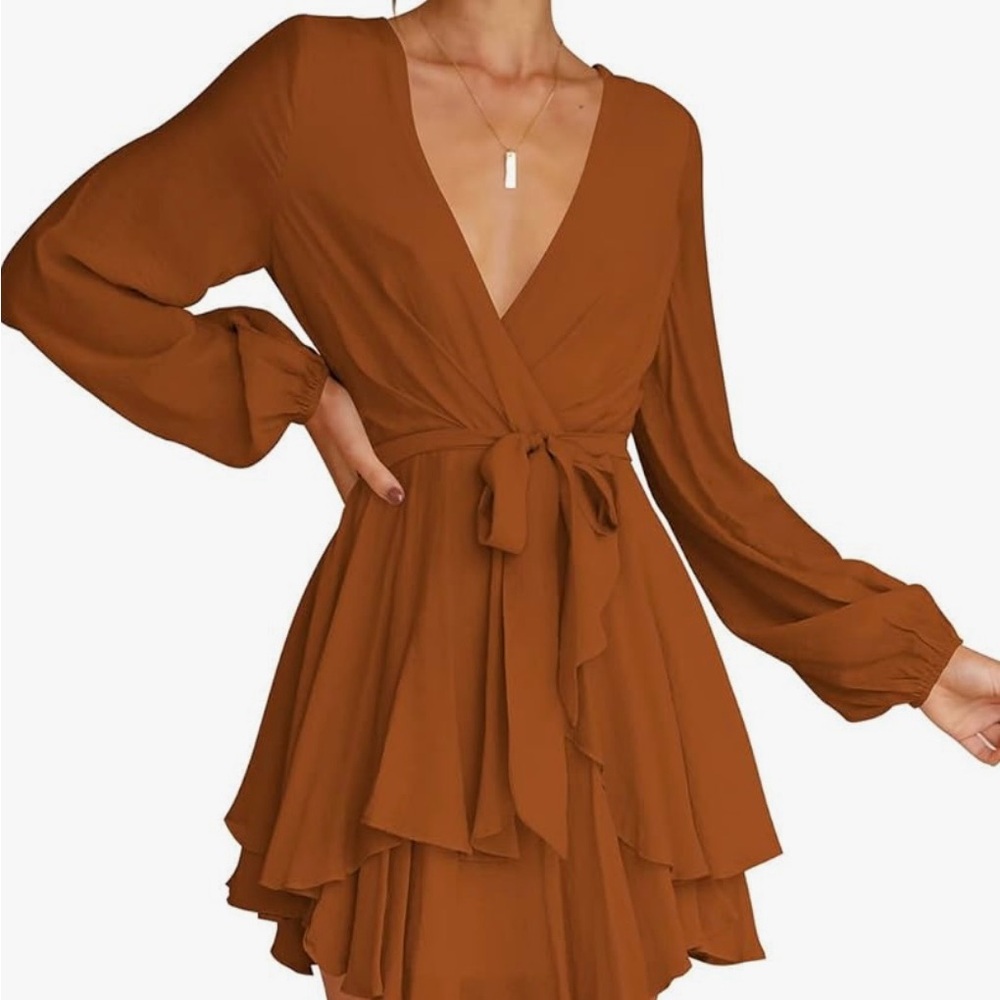 Wrap Skater Dress - Burnt Orange